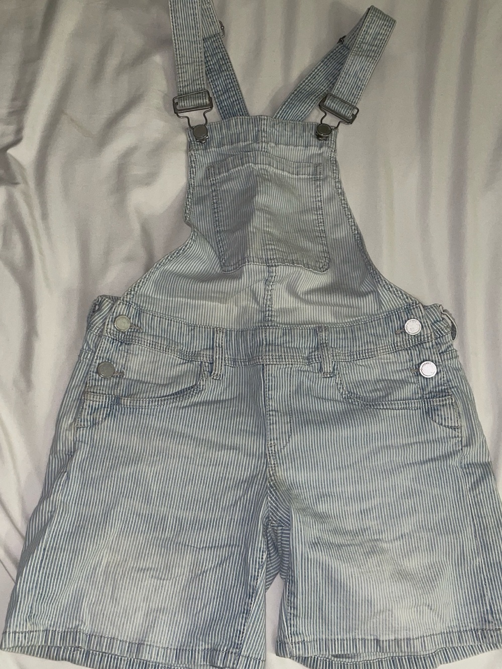 Blank NYC Blue and White Striped Denim Short Overalls